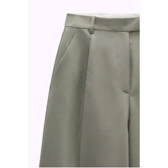 Zara wide leg pants Whit Darts High Waist Xsmall Khaki Waist 13"  8372 124 - Picture 6 of 7